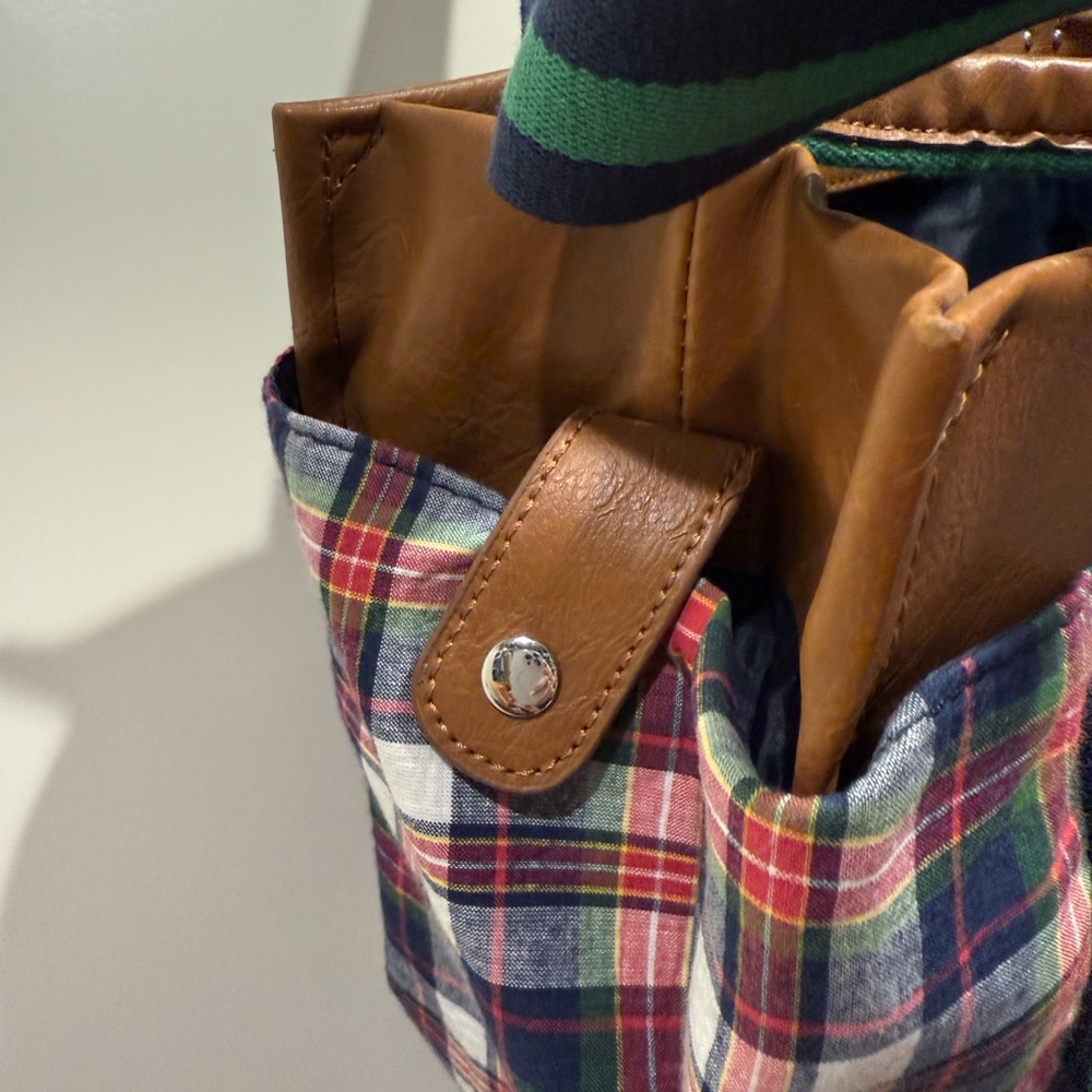 Plaid Tote Bag with Brown Accents - Picture 5 of 7